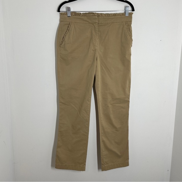 J. Crew Crop Ruffle Chino Pant Khaki G2041 Size 4 Classic Basic Career - Picture 4 of 11